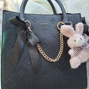 ALDO Black Embossed Tote Bag with Gold Chain Detail
